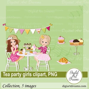 Tea Party Clipart - Cupcake Clipart - Little Girl Clipart - Charakter Design - Tea Party Printables - Tea Party png - Scrapbook Bilder