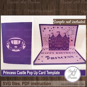 Castle pop up card template, SVG files, Happy Birthday cards, papercut Cricut, Princess castle, SVG cut file, PDF instruction