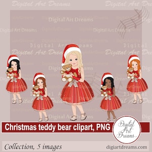 Clipart świąteczny miś - Clipart świąteczny - Mała dziewczynka png - Wzory świąteczne png - Clipart niedźwiedzia, Grafika cyfrowa, Sztuka scrapbookingu