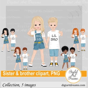 Bruder und Schwester Clipart, Süße Figuren, Familie Clipart png, Little Girl Clipart, Digitale Bilder, Printables, African American Kids Art