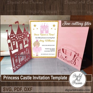Geburtstagseinladung Vorlage Cricut, Tri-Fold und Pocket Geburtstagseinladungen, Prinzessin Schloss, Laser cut, SVG schneidedateien, Papierschnitt DXF, PDF