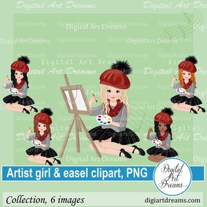 Artist clipart - Little girl clipart - Painter girl png - Easel clipart - Drawing clipart - Professions clipart - Wall art - Digital artwork