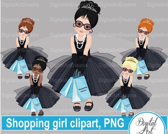Clipart de compras - Tiffany clipart png - Clipart de niña - Sweet 16 clipart - Obra de arte digital - Black girl png - Imágenes de clipart de cumpleaños