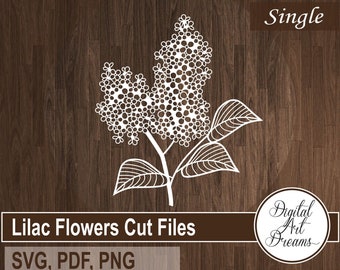 Flores lilas SVG - Archivo de corte - Corte de papel floral - SVG para Cricut - Lilas svg - Plantilla de corte de papel - Diseños recortados - Calcomanías de pared - DIY