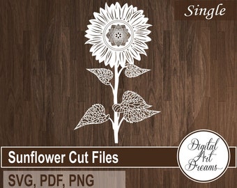 Sunflower SVG file - Flower papercut - Paper cut out designs - Cricut files - Paper cutting templates - DIY wall decor - Paper craft