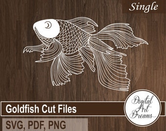 Goldfish SVG cut, aquarium fish, papercutting template PDF, carassius auratus, papercut, cuttable design, PNG clipart, vector cutting file