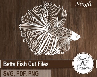 Archivo SVG de pescado - Diseños recortados en papel - Plantillas de arte de corte de papel - Decoración de pared DIY - Artesanía de papel - Lucha contra el pez betta splendens corte de papel