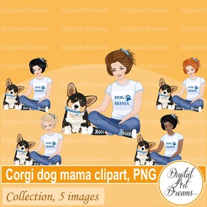 Hunde Clipart - Hunde Clipart - Corgis Clipart - Frau Clipart - Hund sitzend Clipart - Charakter Design - Scrapbook Bilder - Printable Art