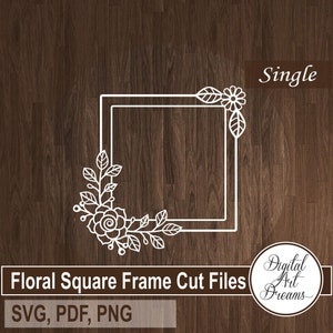 Floral square frame SVG file - Floral paper cut - SVG for Cricut - Paper cutting template - Cut out design - Cuttable silhouette, decals DIY