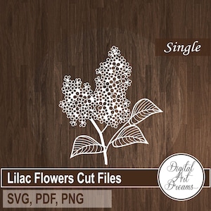 Flores lilas SVG - Archivo de corte - Corte de papel floral - SVG para Cricut - Lilas svg - Plantilla de corte de papel - Diseños recortados - Calcomanías de pared - DIY