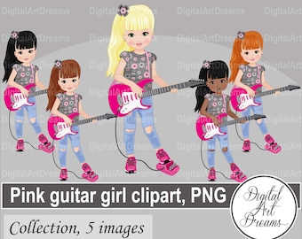 Clipart de guitarra - Clipart de chica de guitarra - Clipart de música - Tocar la guitarra - Imágenes png - Black girl png - Arte digital - Arte de diseño de personajes