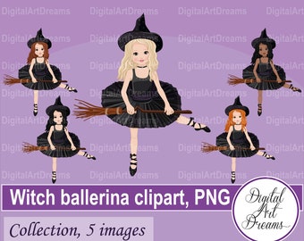 Halloween ballerina clip art - Halloween clipart - Ballerina png - Witch clipart - Cute characters - Little girl clipart - Black girl png
