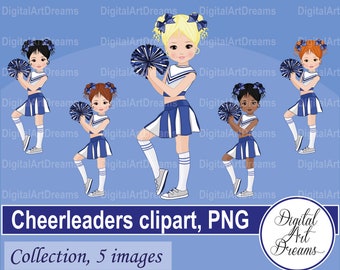 Cheerleader clipart - Cute little girls clipart - Cheerleader png - Cheerleaders clip art - Sports clipart - Digital artwork - Girl wall art