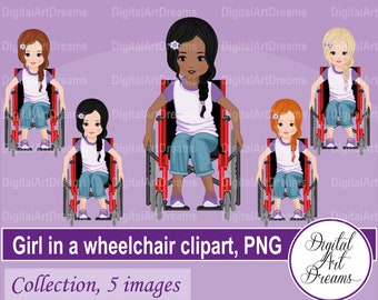 Wheelchair clipart - Little girl clipart - Disabled kids png - Special needs clipart - Disability, handicapped - Wheelchair girl digital art