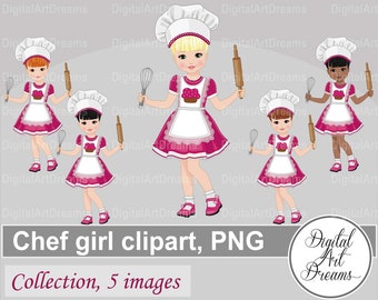 Chef clipart - Baking clipart - Little girl clip art - Cooking party clipart - Cute character design - Black girl png - Digital artwork