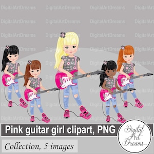 Guitar clipart - Guitar girl clipart - Music clipart - Playing guitar - Images png - Black girl png - Digital artwork - Character design art