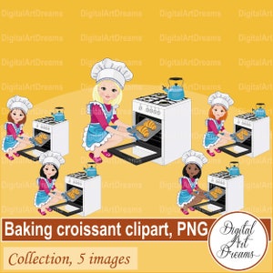 Clipart Baker - Clipart Baking girl - Clipart de four - Clipart de cuisine - Avatar de boulanger - Personnages mignons - Illustration numérique - Croissant png