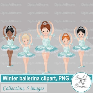 Winter Ballerina Clipart - Ballerina Wandkunst - Süße Figuren - Kleine Mädchen Clipart - Afrikanische Balletttänzerin - Schneeflocken - Blue Tutu png