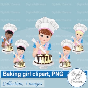Baking girl clipart - Cute baker girl - Baking party - Cake clipart - Baker avatar - Character design - Black girl png - Digital artwork