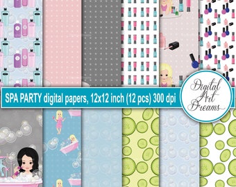 Spa digital papers, digital scrapbooking paper, invitations background, cards printables, planner stickers, spa party, bath time backgrounds