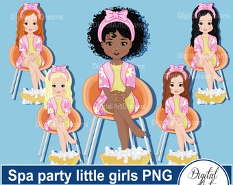 Spa clip art, little girls png, cute characters, bath time graphics, birthday party, scrapbook printables, African-American, planner sticker