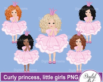 Princess clipart - Little girl clipart - Princess crown clipart - Pink princess dress clipart - Character design - African American png