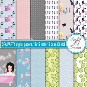 Papiers numériques de spa, papier de scrapbooking numérique, fond d’invitations, cartes imprimables, autocollants de planificateur, fête au spa, arrière-plans de l’heure du bain