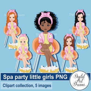Spa clip art, petites filles png, personnages mignons, graphiques de l’heure du bain, fête d’anniversaire, albums imprimables, afro-américain, autocollant de planificateur