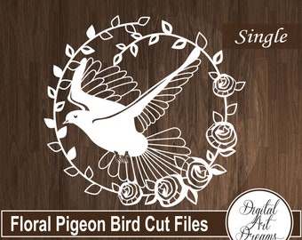 Archivos de corte SVG de pájaros - Arte de corte de papel - Corte de papel de paloma - Plantilla de corte de papel - Silueta de pájaros - Diseños cricut - Flor - Artesanía de papel