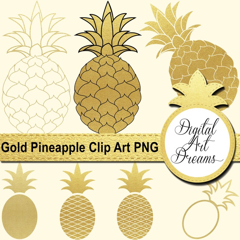 Pineapple Clip Art Gold Pineapples Png Golden Pineapple Etsy