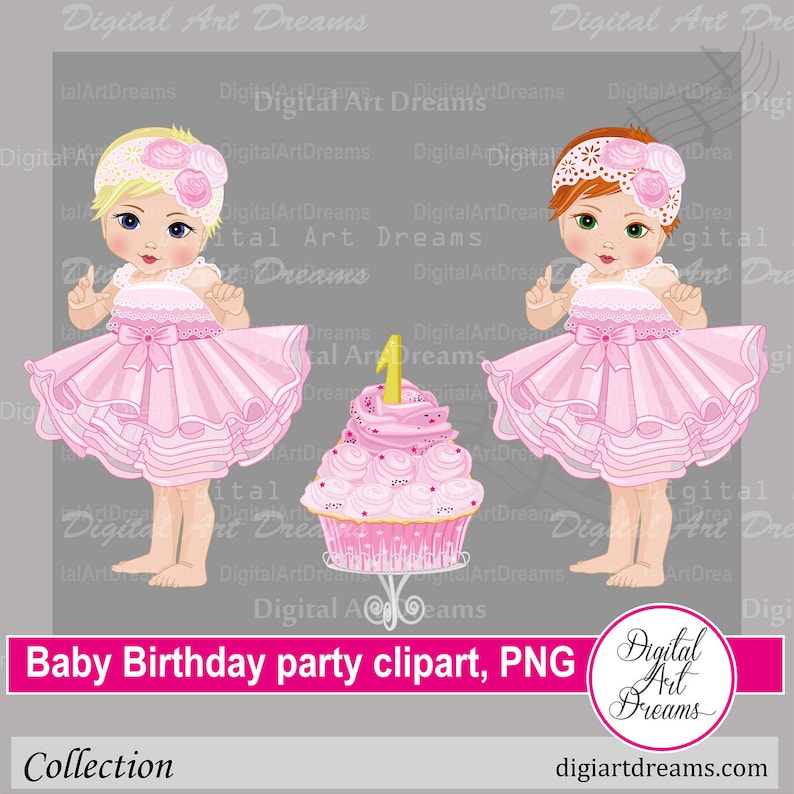 Birthday Party Clipart 1st Birthday Clip Art Baby Girl Png Etsy