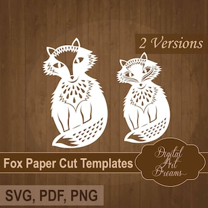 Fox SVG, Paper Cut Template PDF, Forest Animals Papercut, Cuttable Design, PNG Clipart Imprimable, Red Orange Fox Vector, Cute Cutting File