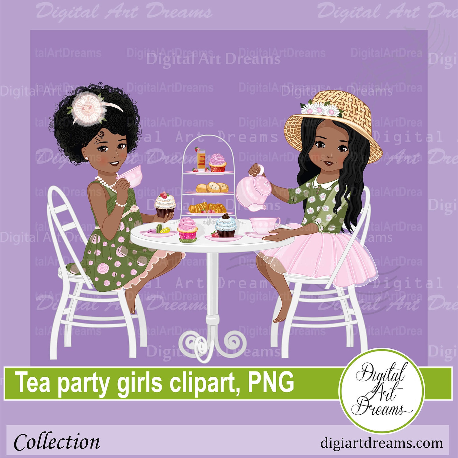 Tea Party Clipart African American Black Girl Png Tea Etsy Hong Kong