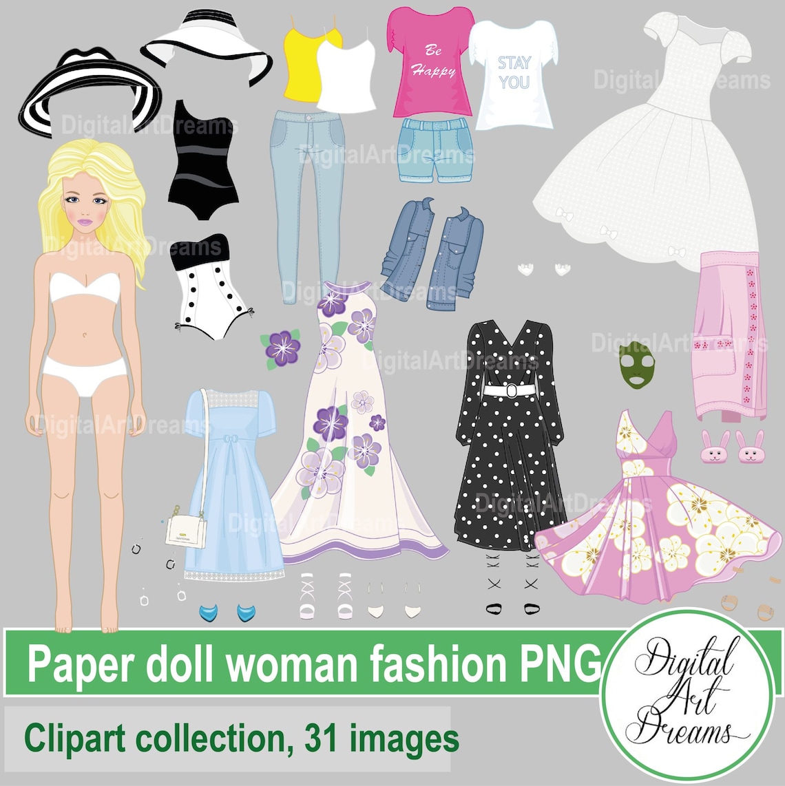 Paper Doll Clipart Woman Dress up Clip Art Cute Character Etsy