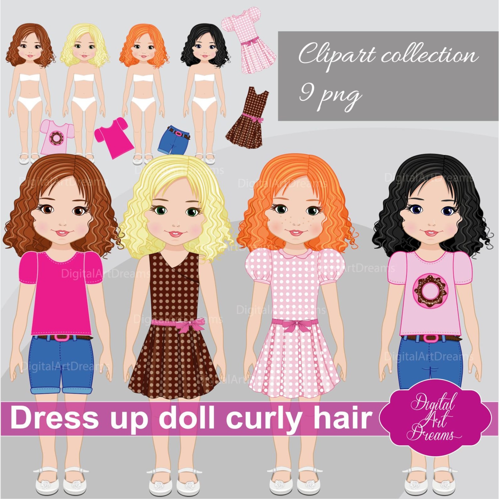 Cute Paper Doll Clipart Little Girls Dress Up Clip Art Cute Etsy