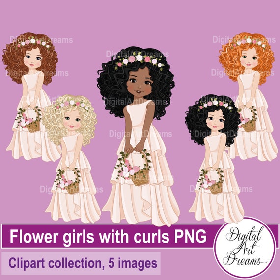 Flower Girl Clip Art Wedding Clipart Flower Girls Png Little Bride Cute Character African American Girl Party Printables Illustrations