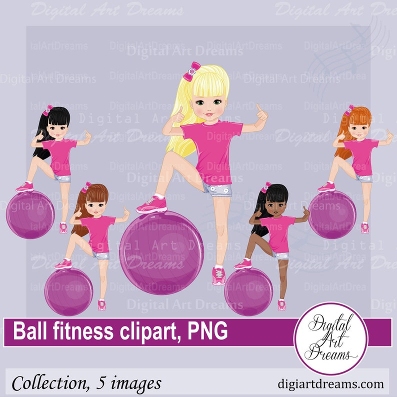 Gym Clipart Exercise Clip Art Girls With Fitness Ball Cute Etsy