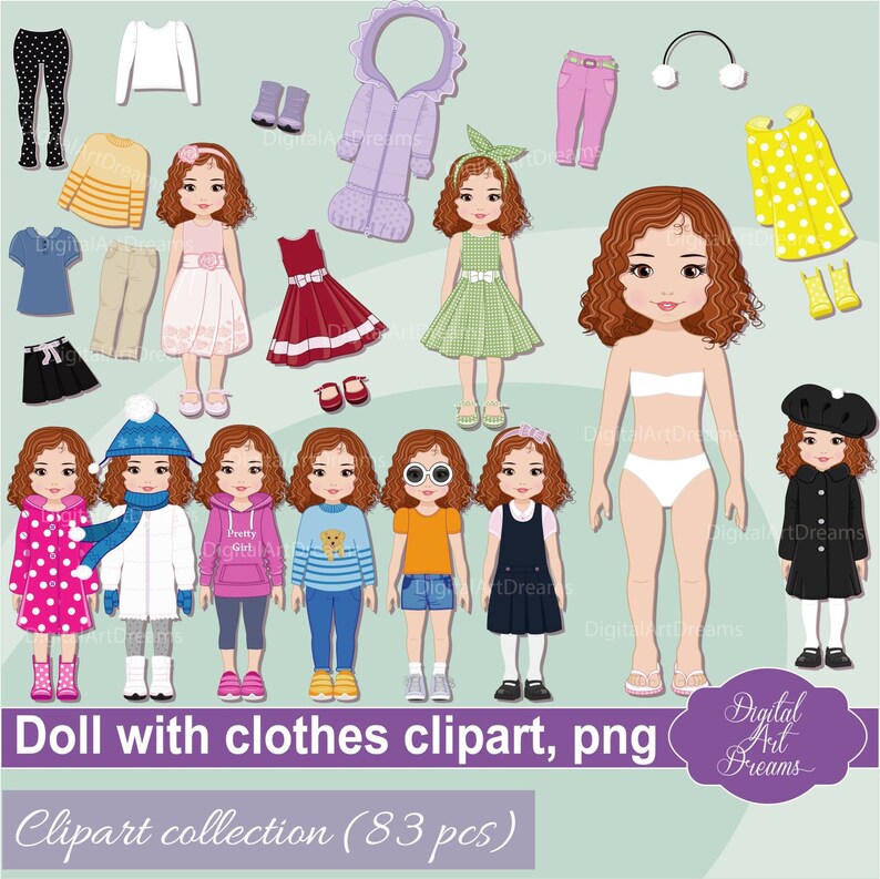 Paper Doll Clipart Little Girl Dress up Clip Art Cute Etsy