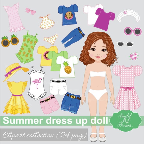 Paper Doll Printable Cut Out Clothes Fashion Girl Clipart Paper Dolls  Original Summer Dress Digital Drawing Clip Art Image Png 