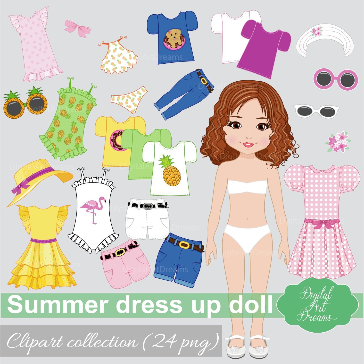 Paper Doll Printable Cut Out Clothes Fashion Girl Clipart Paper Dolls  Original Summer Dress Digital Drawing Clip Art Image Png 