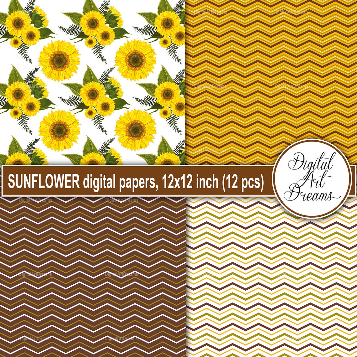 Sunflower background Flower background Digital paper Etsy