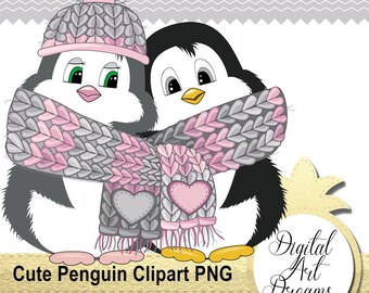 Penguin clipart - Love clip art - Valentines clipart - Scrapbook paper art - Digital artwork - Card making - Printable images - Wall decor
