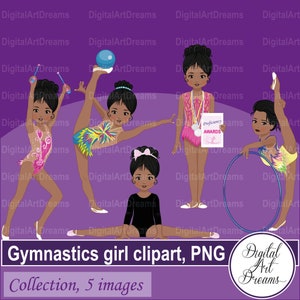 Gymnastics clipart - Gymnast clipart - Little black girl - Gymnastics clip art download - African American - Digital artwork - Printables