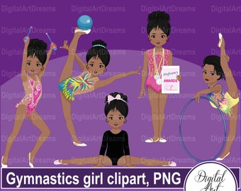 Gymnastics clipart - Gymnast clipart - Little black girl - Gymnastics clip art download - African American - Digital artwork - Printables
