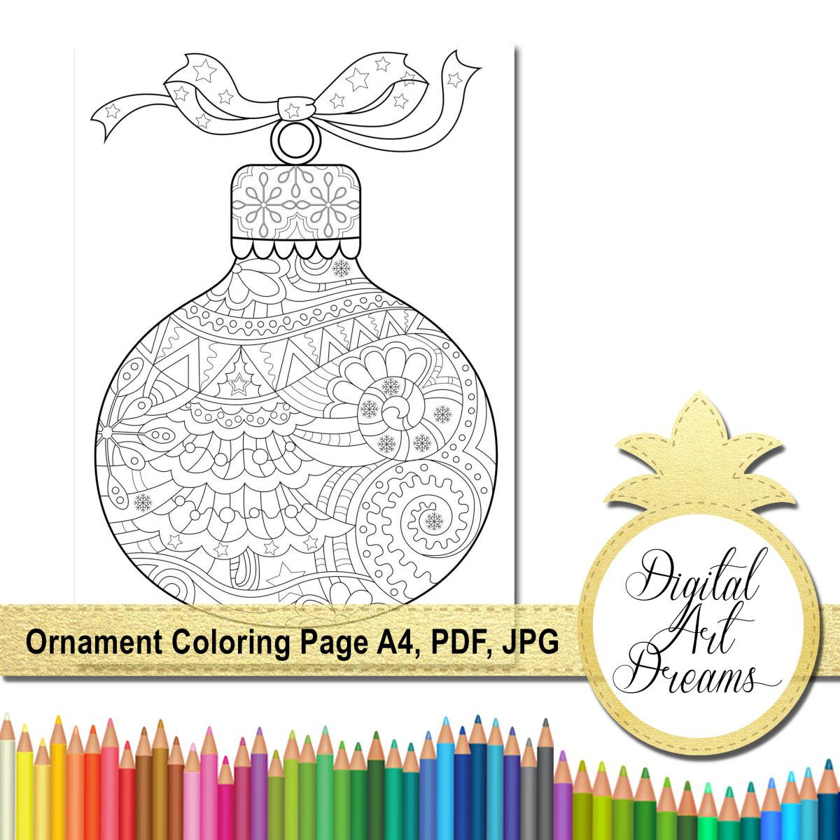 Christmas Ornament Coloring Page for Adults Printable | Etsy