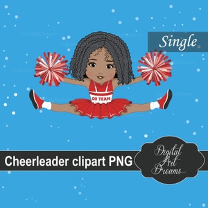 Animadora Clipart, Gráficos deportivos, Afroamericano, Ilustración roja, Fútbol, Baloncesto, Comercial, Personajes escolares, Lindo Pom Pom