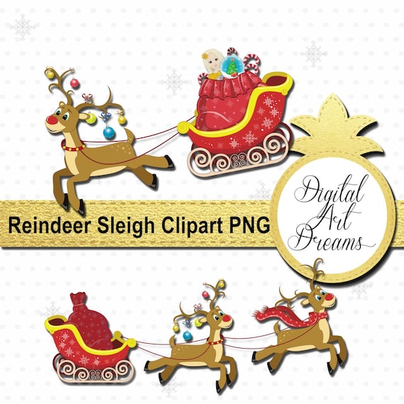 santa sleigh clipart reindeer