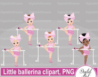 Ballerina clipart, toddler ballerinas, baby clip art, African American girl, dancing characters, printables, nursing graphics, wall art png