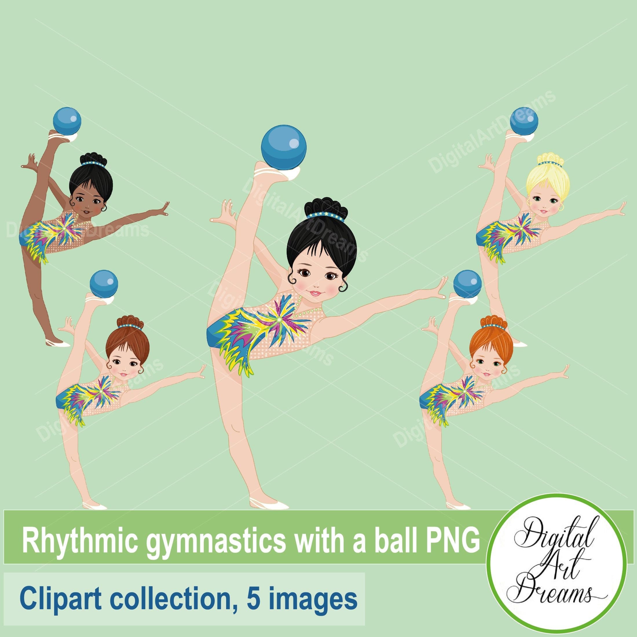 Gymnastics Clip Art, Rhythmic Gymnastics With Balls, Little Girls Graphics,  African American Girl, Cute Characters, Wall Art Printables Png -   Israel