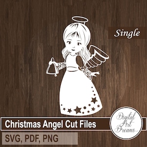 Christmas Angel Girl SVG Cut, Papercutting template PDF, Holiday Papercut, Cuttable Design, PNG Clipart Printable, Vector Cutting File, Bell